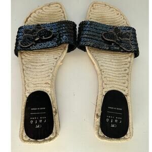 Rafe New York Black Sequin Butterfly Espadrille Slide Sandal Shoes 38 / 7.5